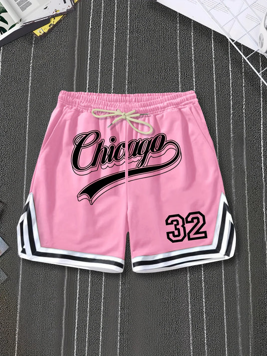 Bold Chicago Style Print Retro Basketball Shorts – Streetwear Summer Fitness