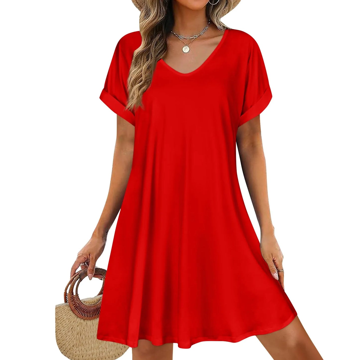 Women’s Loose Swing Summer T-Shirt Dress – Short Sleeve Casual Beach Sundress