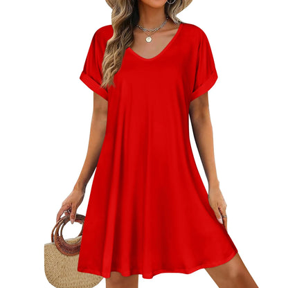 Women’s Loose Swing Summer T-Shirt Dress – Short Sleeve Casual Beach Sundress