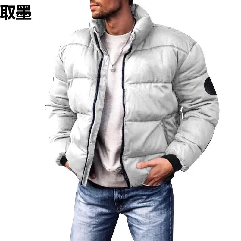 Men’s Winter Stand-Collar Puffer Jacket – Fleece-Lined, Windproof, Heavy Warm Coat