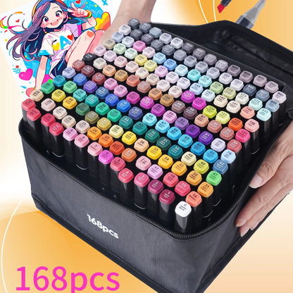 Dual Tip Art Marker Set (12–168 Colors) – Professional Brush & Chisel Markers