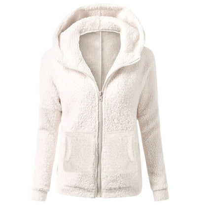 Women's Soft Plush Zip Up Hoodie - Warm Fleece Jacket with Hood & Pockets