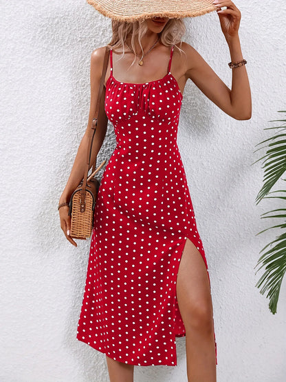 Floral Spaghetti Strap Summer – Boho Beach Sundress with Slit, Square Neck, Lightweight  A-Line Design