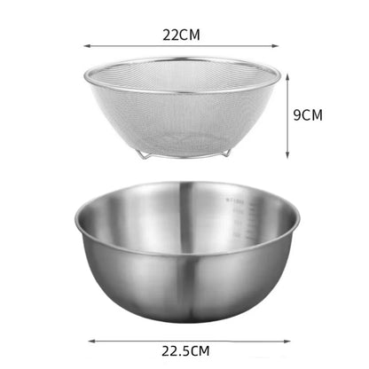 Stainless Steel Mixing Bowl Set with Measurement Scale – Non-Slip, Prep & Baking Bowls (1–3 Piece Options)