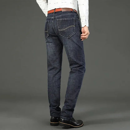 Men’s Fleece Stretch Jeans – Classic Straight-Leg Business Casual Denim Work Pants