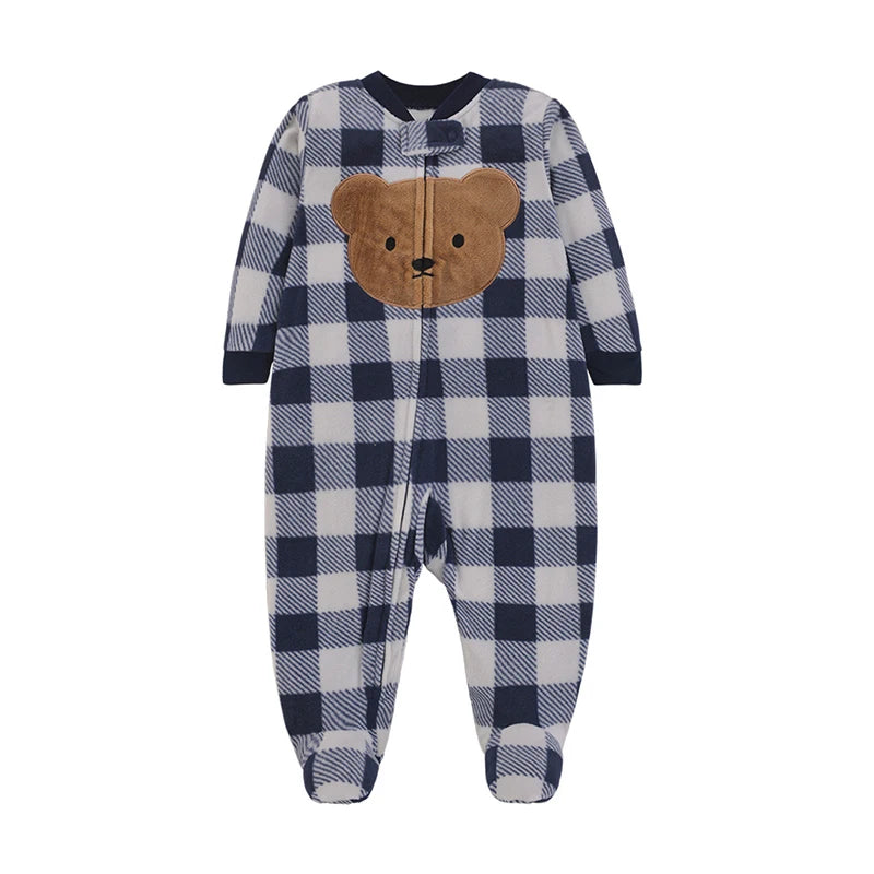 Baby Boy Fleece Romper Pajamas with Zipper – Soft Warm One-Piece Jumpsuit for Infants 0–12 Months