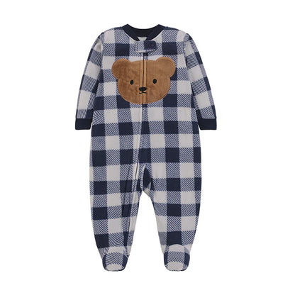 Baby Boy Fleece Romper Pajamas with Zipper – Soft Warm One-Piece Jumpsuit for Infants 0–12 Months