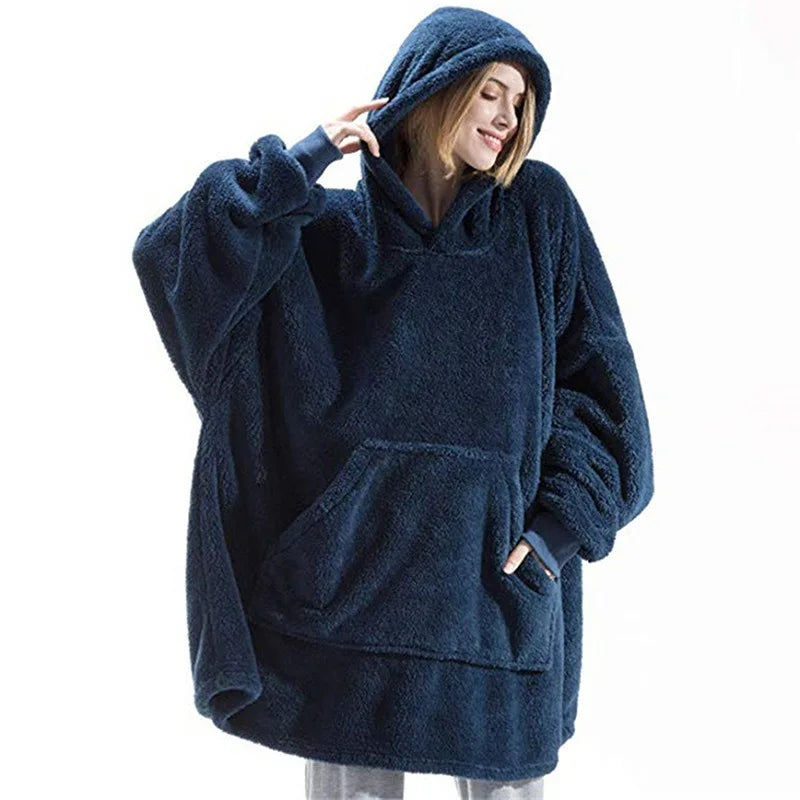 Ultra-Soft Oversized Hoodie Blanket – Thick Double Fleece Warm Pullover with Hood & Giant Pocket (One-Size)