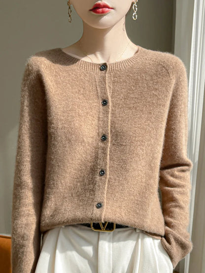 100% Merino Wool Women's Cardigan – Luxury Soft Knit Raglan Sleeve Button-Front Sweater