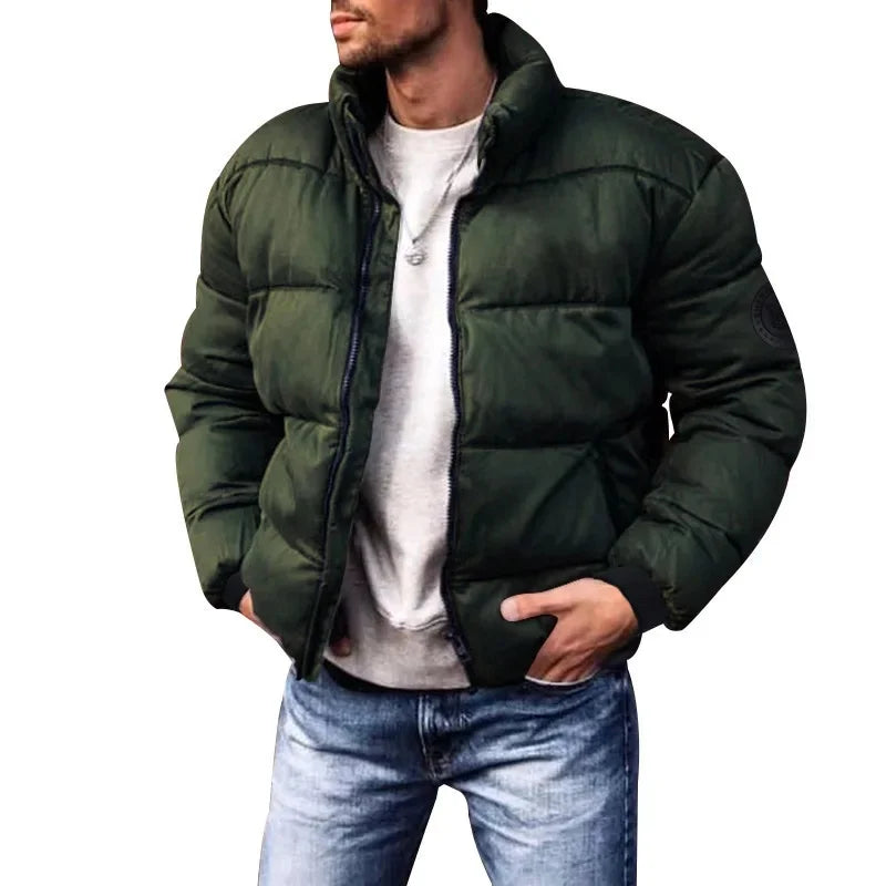 Men’s Winter Stand-Collar Puffer Jacket – Fleece-Lined, Windproof, Heavy Warm Coat