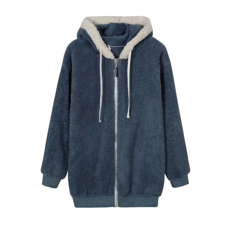 Women’s Ultra-Soft Plush Sherpa Fleece Hooded Zip Coat with Pockets