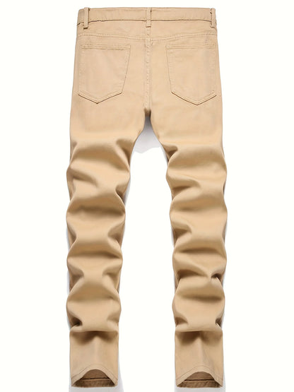 Men’s Street Paint Printed Distressed Jeans – Slim Fit Graffiti Denim Pants