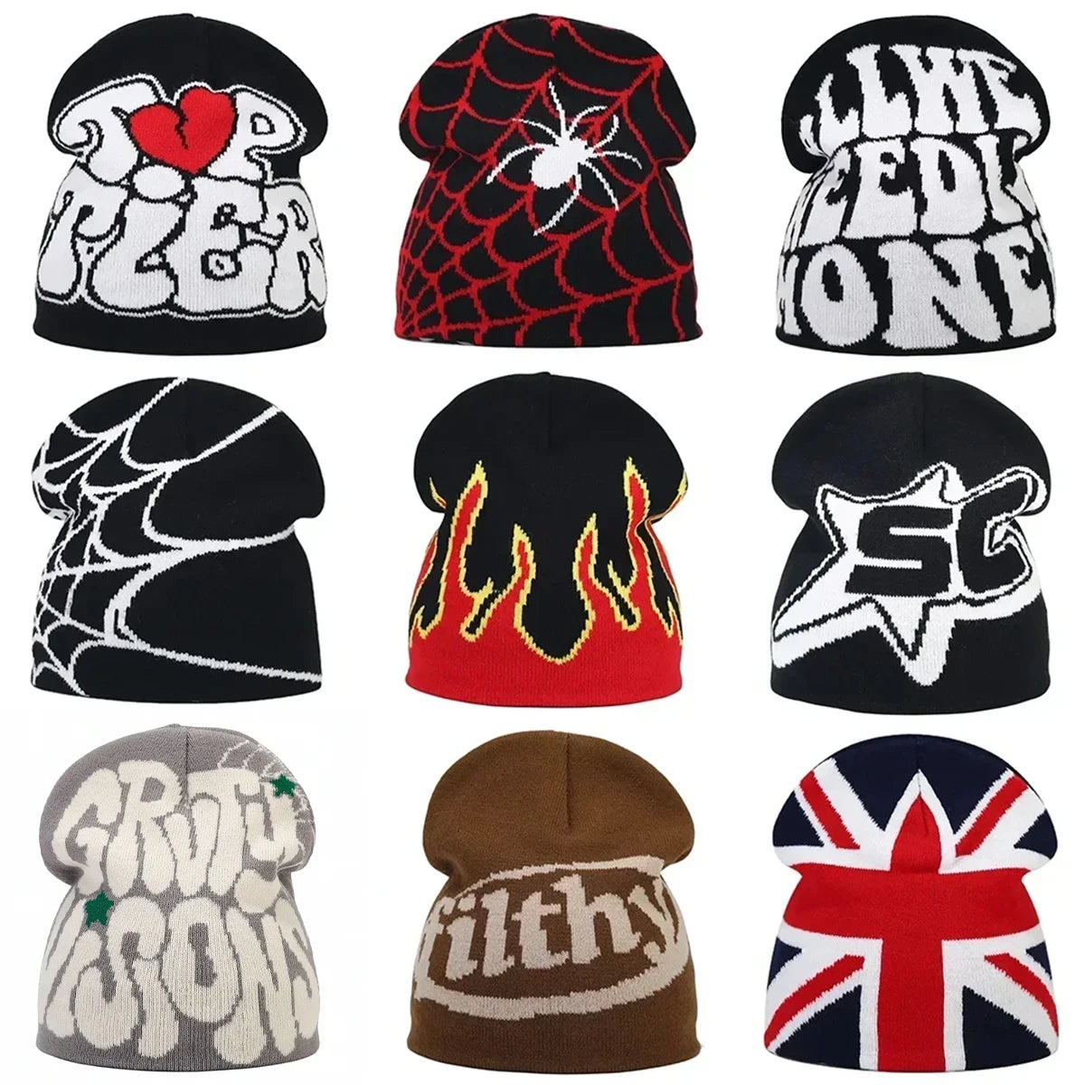 Graphic Knit Beanie for Adults – Warm Winter Streetwear with Bold Letter & Icon Designs