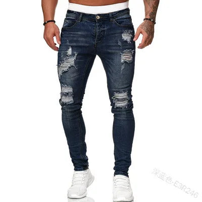 Men’s Stretch Denim Ripped Jeans – Slim Fit Distressed Casual Streetwear