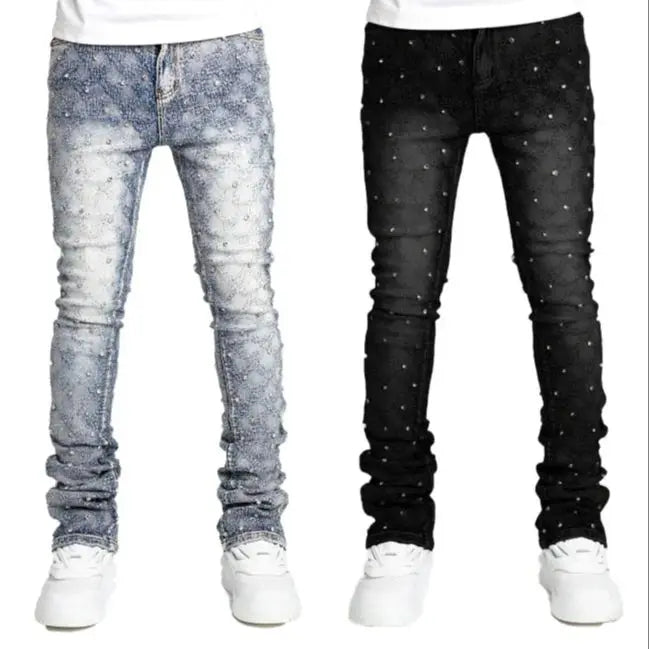 Men’s Designer Slim Straight Denim Jeans – Premium Stretch Fit, Distressed Streetwear