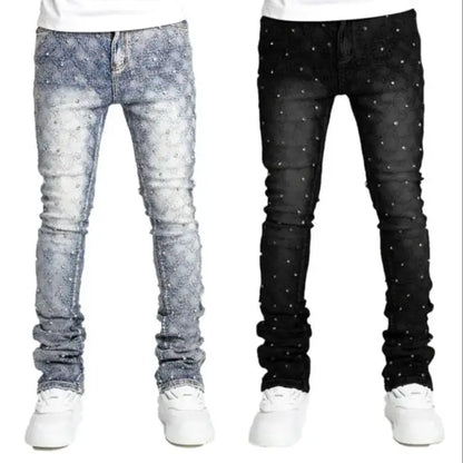 Men’s Designer Slim Straight Denim Jeans – Premium Stretch Fit, Distressed Streetwear