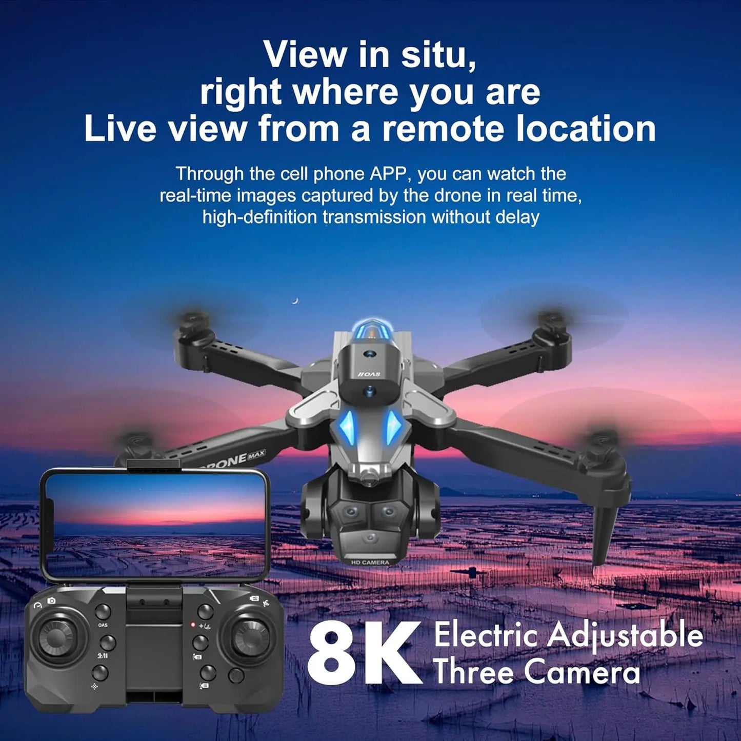 4K Tri-Camera Foldable Drone – 4-Way Obstacle Avoidance, Smart Hover, 360° Flips & Optical Flow FPV Quadcopter