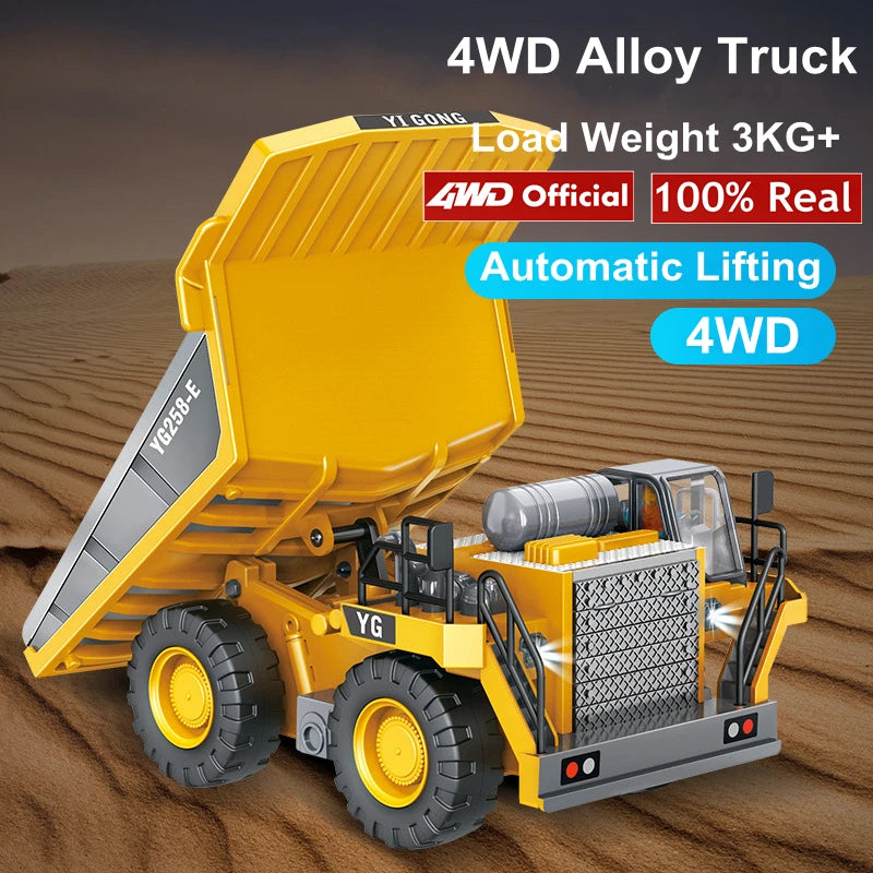 4WD RC Excavator Construction Vehicle – Rotating Alloy Digging Truck with Real Engine Sound