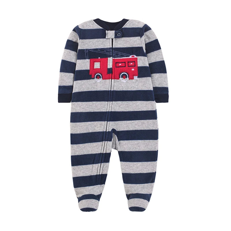 Baby Boy Fleece Romper Pajamas with Zipper – Soft Warm One-Piece Jumpsuit for Infants 0–12 Months