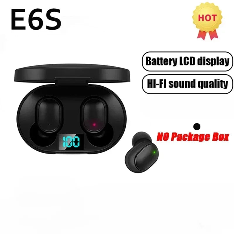 E6S Wireless Bluetooth Earbuds – Noise-Reducing In-Ear Headphones with Charging Case & LED Battery Display