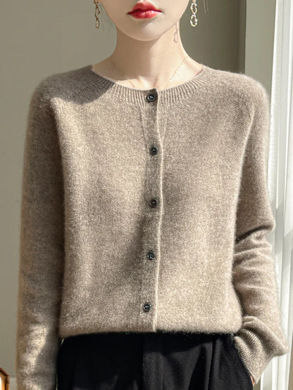 100% Merino Wool Women's Cardigan – Luxury Soft Knit Raglan Sleeve Button-Front Sweater