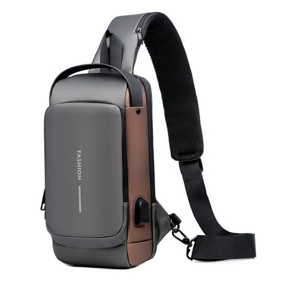 Men’s Anti-Theft USB Sling Bag – Waterproof Crossbody Chest Pack With Lock & USB Charging Port