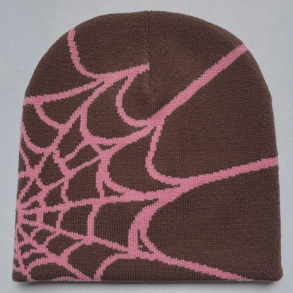 Y2K Spider Web Knit Beanie – Streetwear Skullcap for Men & Women, Rider Hat
