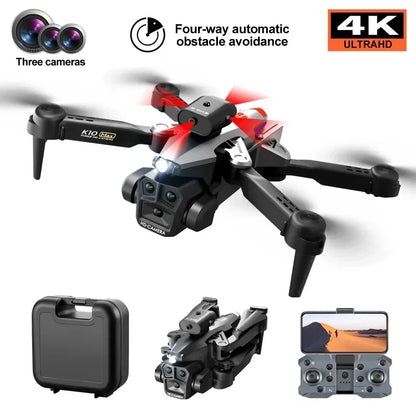 4K Tri-Camera Foldable Drone – 4-Way Obstacle Avoidance, Smart Hover, 360° Flips & Optical Flow FPV Quadcopter
