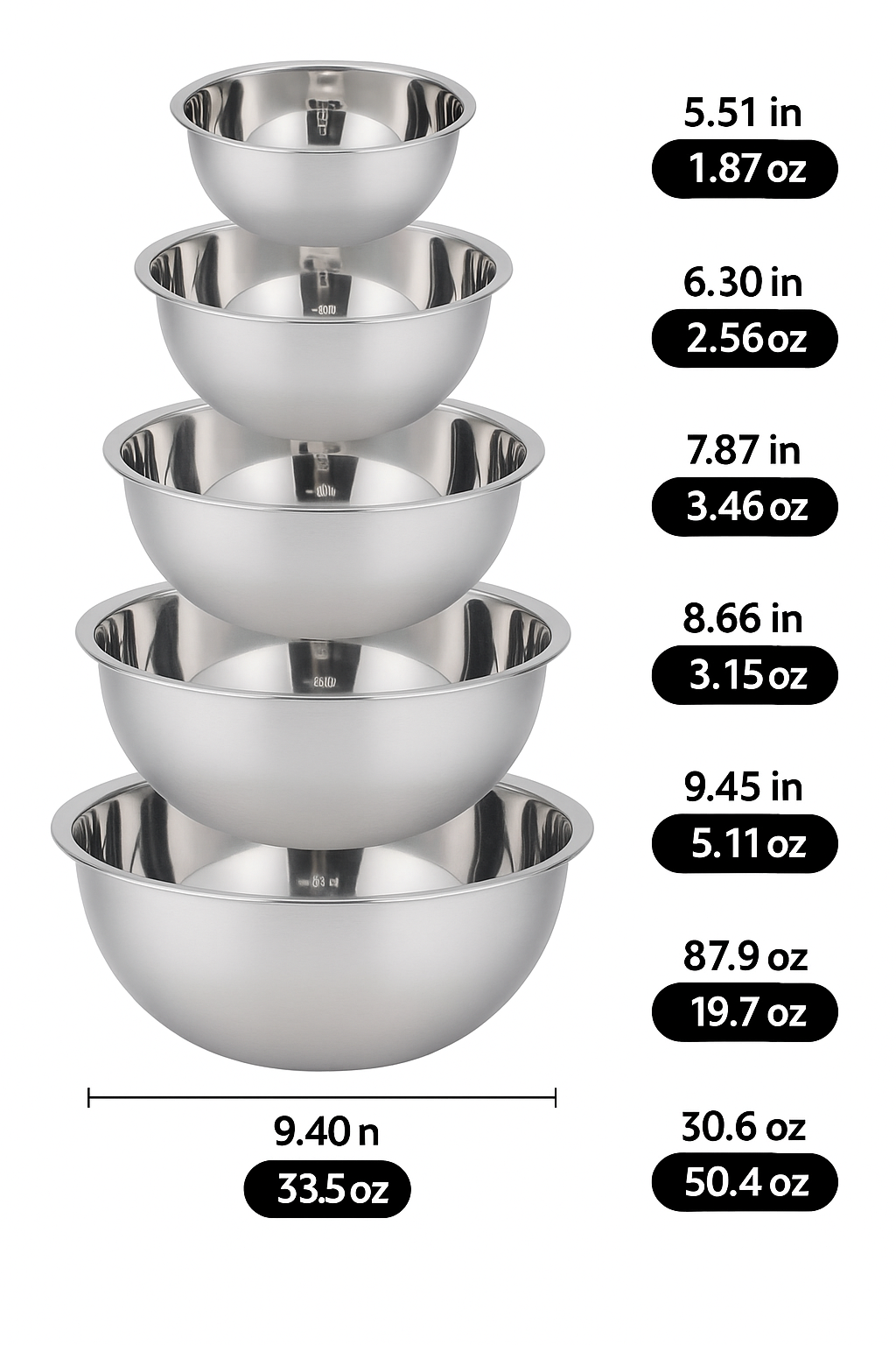 5pcs/Set Stainless Steel Mixing Bowls Non Slip Nesting Bowls